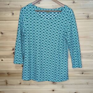 Tianello Top Womens Medium Teal Ballet Tee Wave pattern Art Colorful USA